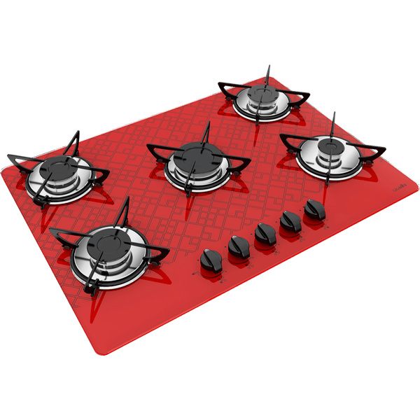 Cooktop Casavitra 5 Bocas Tetris com Queimador Rápido, Vermelho - E10E55.537 Bivolt