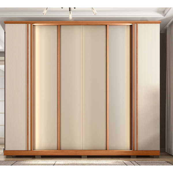 Guarda Roupa Mestre Caemmun 6 Portas 4 Gavetas MDF Freijó / Off White