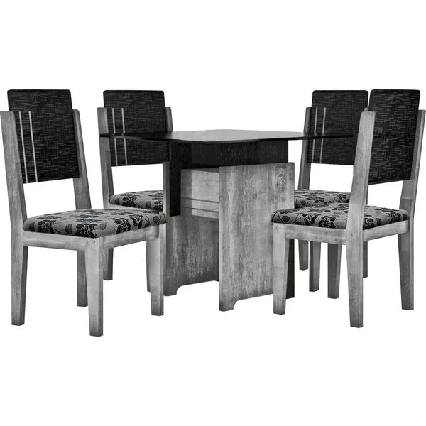 Mesa de Jantar 5 Peças com Tampo em Vidro - RV Móveis Esmeralda Carvalho / Floral