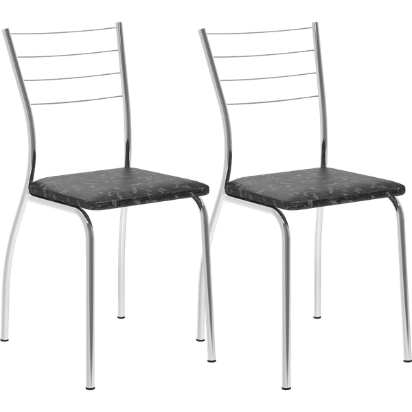 Conjunto 2 Cadeiras Aço Cromado Revestimento em Tecil - Carraro 1700 Preto Fantasia
