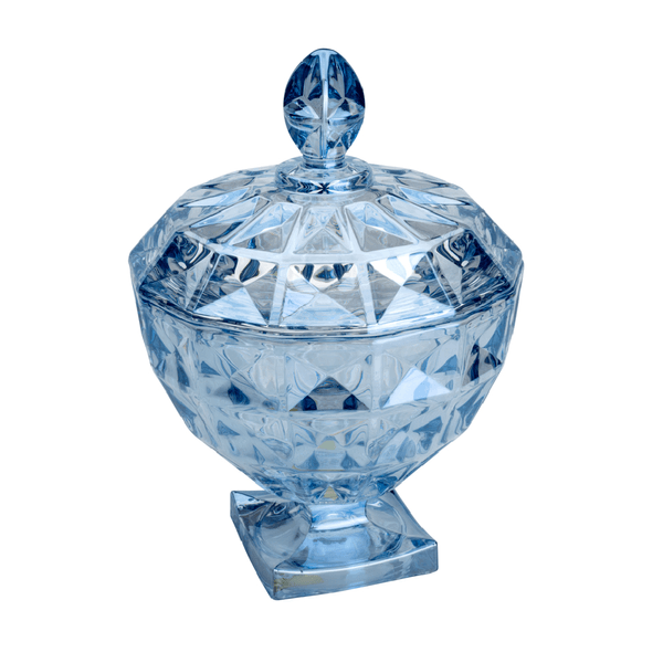 Potiche Decorativo Wolff Diamant, Cristal, Com Tampa, Azul, 18x24cm - 26650