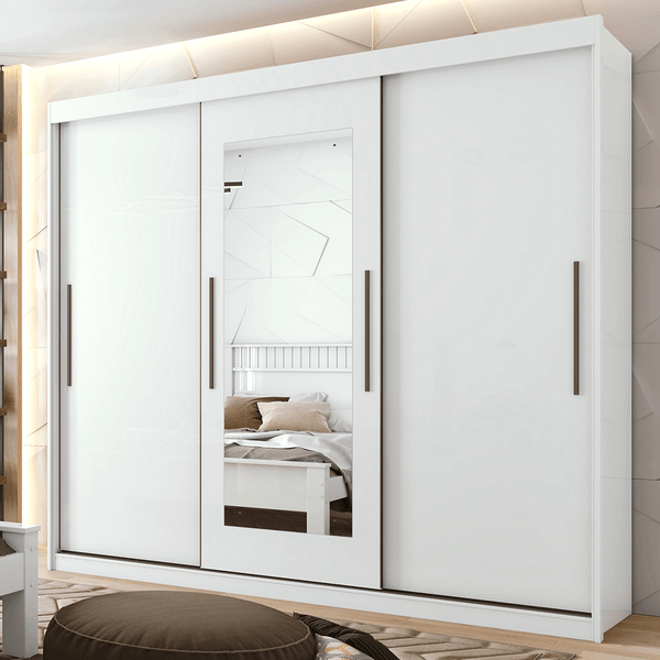 Guarda-roupa, Com Espelho, 03 Portas, 03 gavetas, 03 Prateleiras - Aquárius Branco