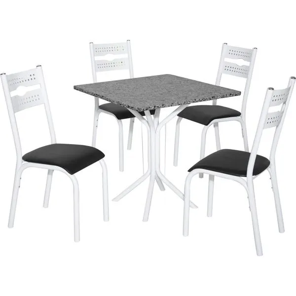 Mesa de Jantar 5 Peças em Granito - Ciplafe Luna 284 Branco / Preto