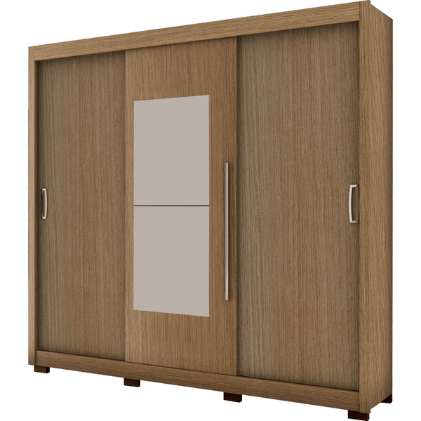 Guarda-Roupa 3 Portas, 3 Gavetas, com Espelho e Pés - Moval Montreal Carvalho / Avelã