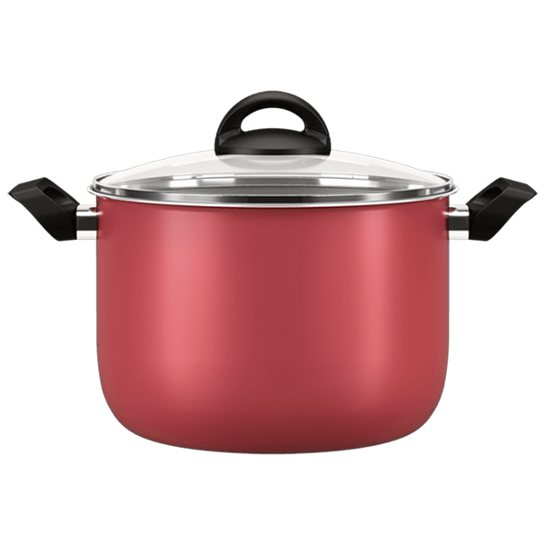 Caldeirão de Alumínio Revestimento Interno Pro-Flon 24cm 7 Litros Tampa de Vidro Temperado Vermelho Cereja