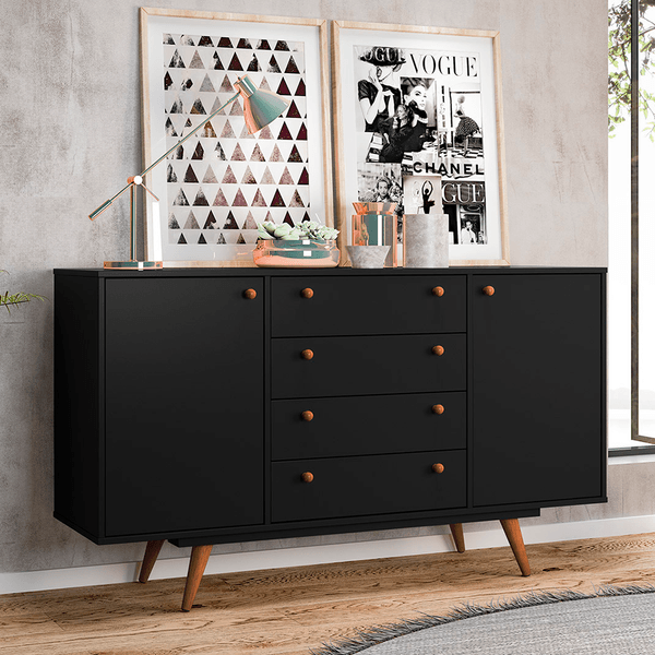 Buffet Retrô, 4 Gavetas, 2 Portas - Califórnia Preto
