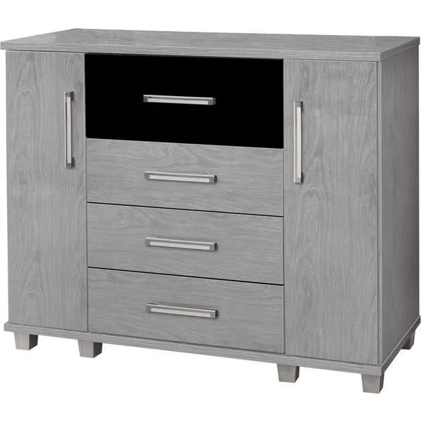 Cômoda Sapateira 5 Gavetas - Fabrimóveis Platina Carvalho / Preto