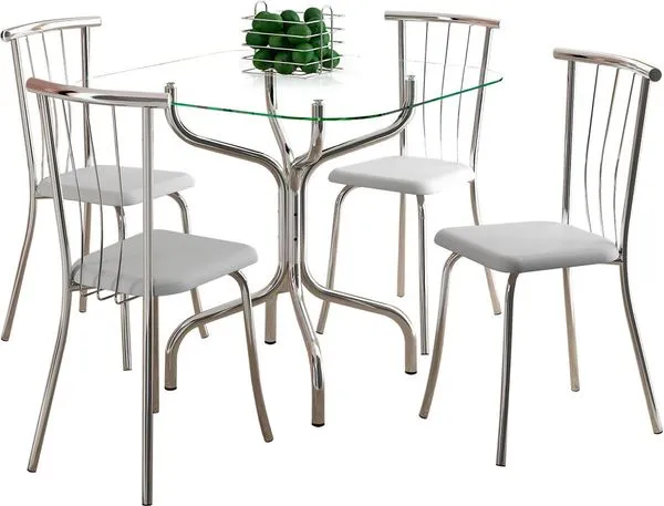 Mesa de Jantar 4 Cadeiras com Tampo de Vidro - Carraro 393 / 154 Branco