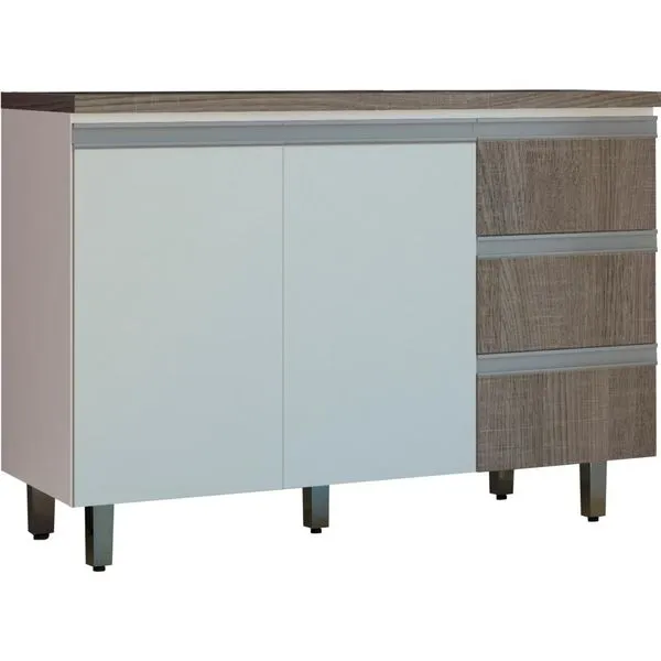 Gabinete de Madeira com Tampo 31mm - Kit's Paraná Lizz Branco / Carvalho