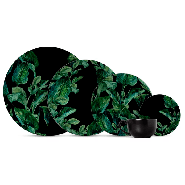 Aparelho de Jantar Leaves Alleanza, 20 Peças, Cerâmica Faiança, Preto/Verde - 7508-001