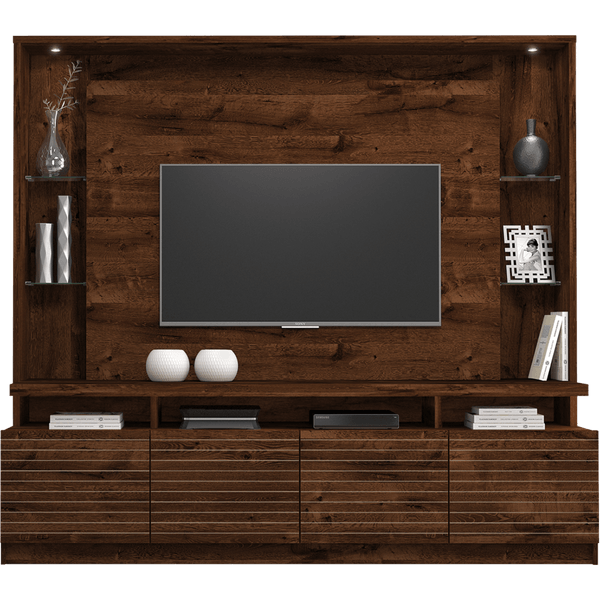 Estante Home em MDP e MDF com Luminárias de LED - Dj Móveis Italian Rústico Malbec