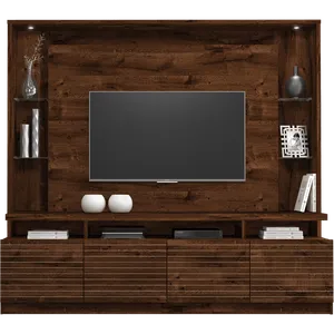 Estante Home em MDP e MDF com Luminárias de LED - Dj Móveis Italian Rústico Malbec