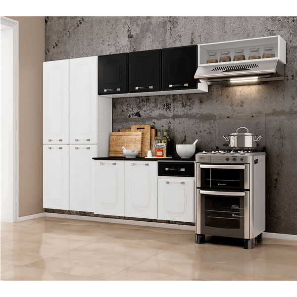 Cozinha de Aço com Balcão Suspenso, 10 Portas, 1 Gaveta - Telasul Novitá Smart Preto