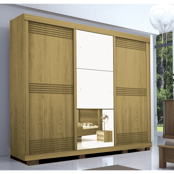 Guarda-Roupa Casal Lord Bello em MDF 3 Portas 4 Gavetas Bom Pastor Noce