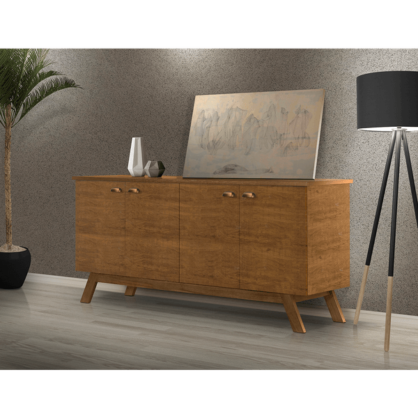 Buffet em MDF/Pinus Taeda, 4 Portas, 2 Prateleiras, Com Pés - Atlanta II Mel