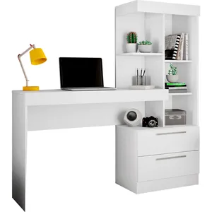 Mesa para Escritório com Nicho, 2 Gavetas, MDP - Office NT 2010 Branco / Rosa