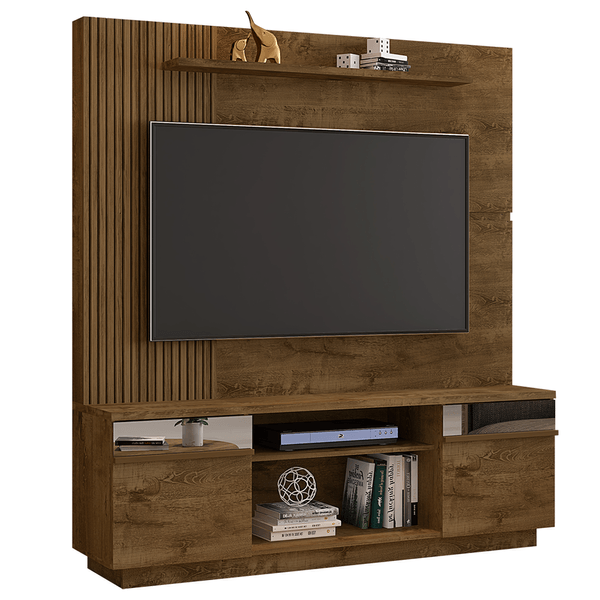 Estante Home para TV até 55'', MDP, 2 Portas, 2 Prateleiras - Aruba Madeira Rustica / 3D Ripado