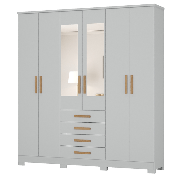 Guarda Roupa Lugano 6 Portas 4 Gavetas em MDF + MDP Branco Brilho