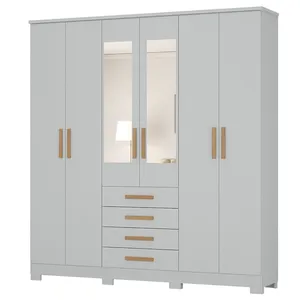 Guarda Roupa Lugano 6 Portas 4 Gavetas em MDF + MDP Branco Brilho
