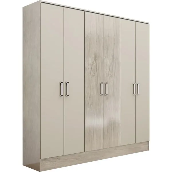 Guarda-roupa 6 Portas 2 Gavetas com Pés - Maxel Paris Ártico / Champagne