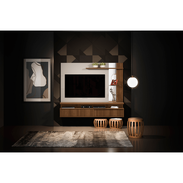 Painel Home para TV 60'', MDP/MDF, 2 Portas, 2 Prateleiras - Maragogi Freijó/ Off-White