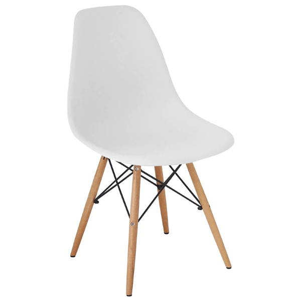 Cadeira em Madeira e metal, Assento Polipropileno - Eames Branco