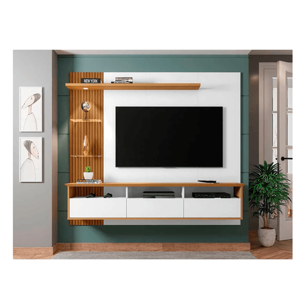 Painel para TVs até 65'', MDP, 3 Portas, 2 Nichos, 2 Prateleira - Trend Branco/Cinamomo
