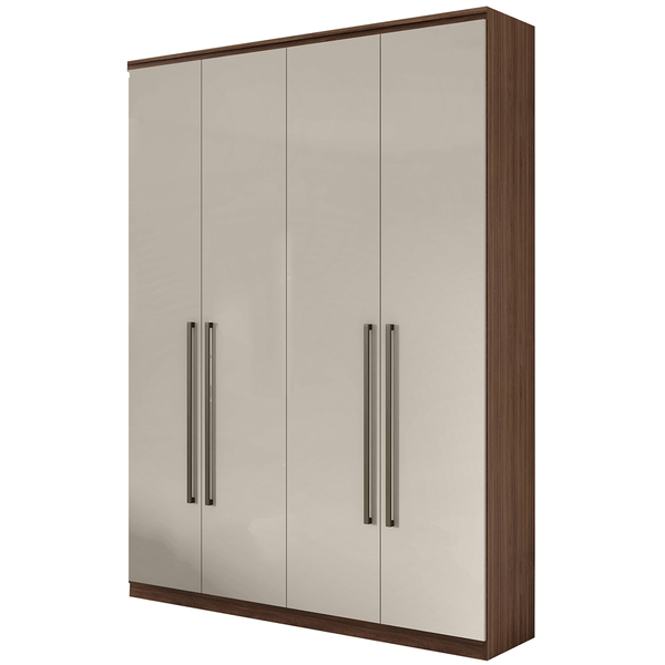 Guarda-roupa, MDF, 04 Portas, 02 gavetas, 01 Calceiro - Alonzo New Imbuia Naturale / Off White