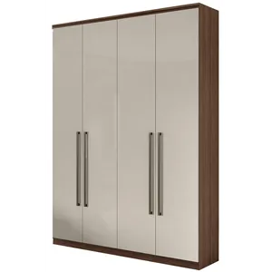 Guarda-roupa, MDF, 04 Portas, 02 gavetas, 01 Calceiro - Alonzo New Imbuia Naturale / Off White