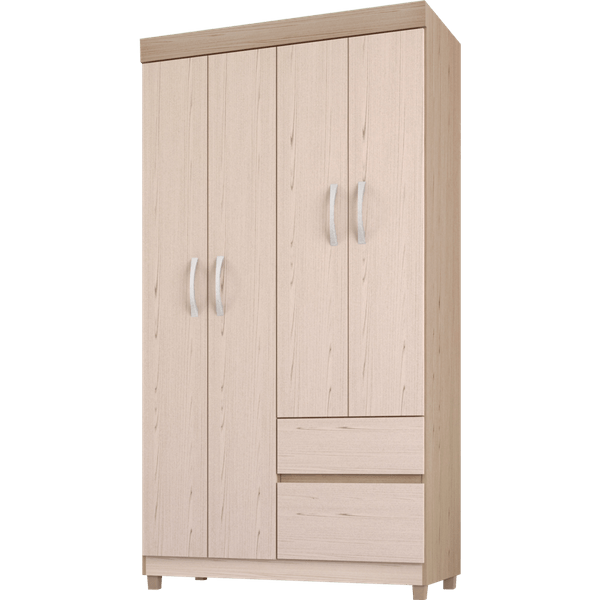 Guarda-roupa 4 portas, 2 gavetas, com Cabideiro - Demóbile Lotus Avelã / Castanho Touch