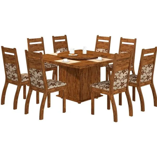 Mesa de Jantar 8 Cadeiras, Quadrada - Viero Móveis Sara Avelã / Floral