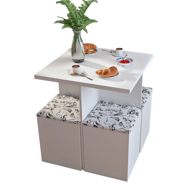 Mesa de Jantar em MDP, Com 4 Banquetas - CON1201 Branco / Damasco