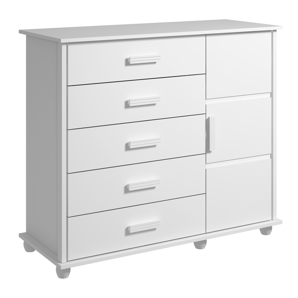 Cômoda 100% MDF, com 5 Gavetas, Pintura UV - Fenix Móveis Prince Branco Liso