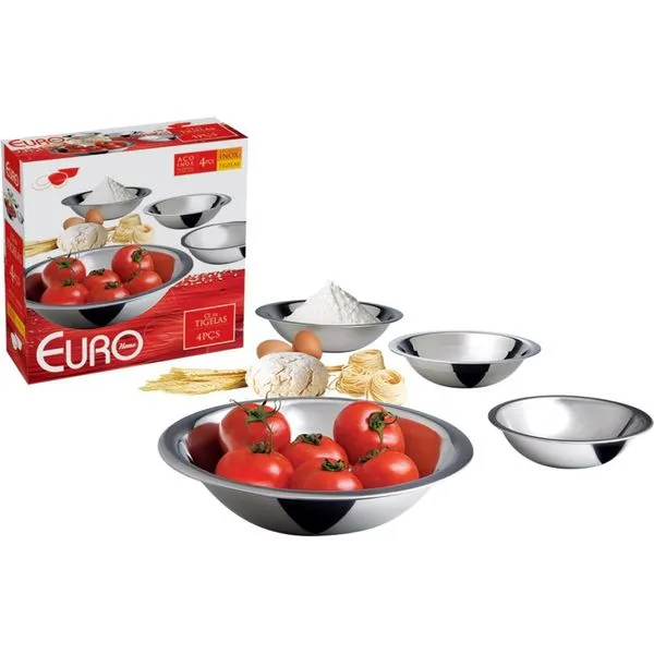 Conjunto de Tigela Rasa 4 Peças em Aço Inox - In9024