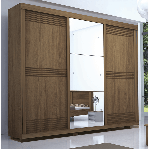 Guarda-Roupa Casal Lord Bello em MDF 3 Portas 4 Gavetas Bom Pastor Amêndoa