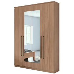 Guarda-roupa em MDF, Com Espelho, 04 Portas, 02 gavetas, 02 Prateleiras - Alonzo New Carvalho