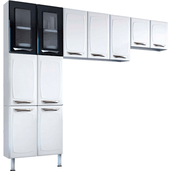 Cozinha de Aço Colormaq Leblon, 3 Peças em Aço e Vidro, 11 portas Preto