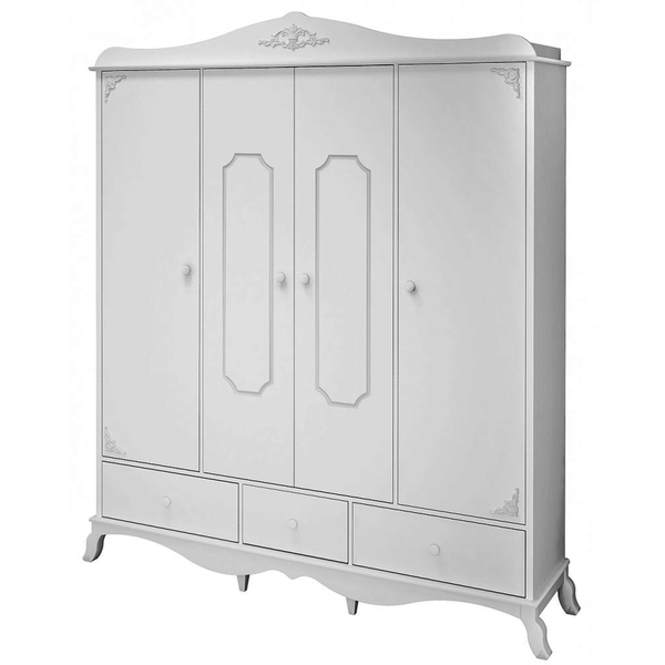 Guarda-roupa Infantil 100% MDF 4 Portas e 3 Gavetas - Móveis Canaã Realeza Branco