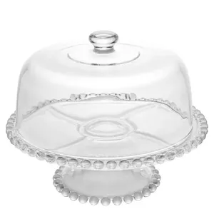 Boleira com Pé e Cúpula Cristal Pearl Wolff 31x25cm Prato para Bolos Doces