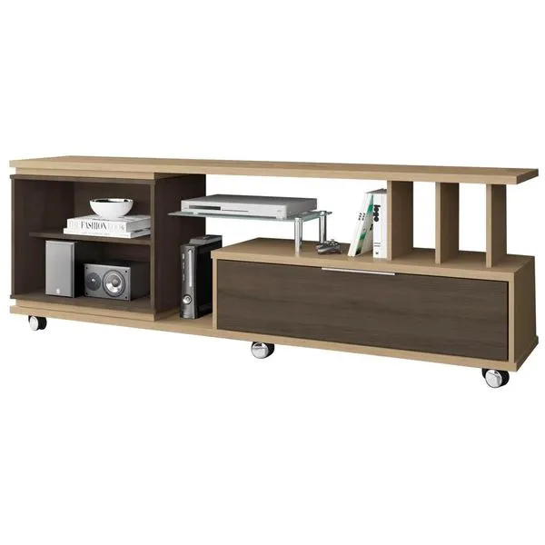 Rack para TV com Rodízios - Belaflex Lauren Amendoa / Cacau
