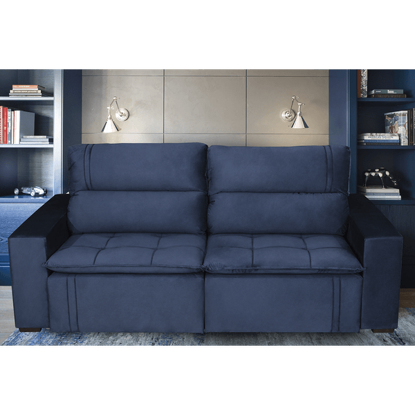 Sofá Retrátil Lagos 2 Lugares, Tecido Suede, Com Pés - Legacy Azul