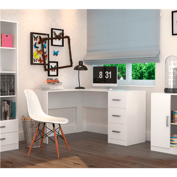 Mesa para Escritório Office Plus, 3 Gavetas, MDP - Mes0502 Branco