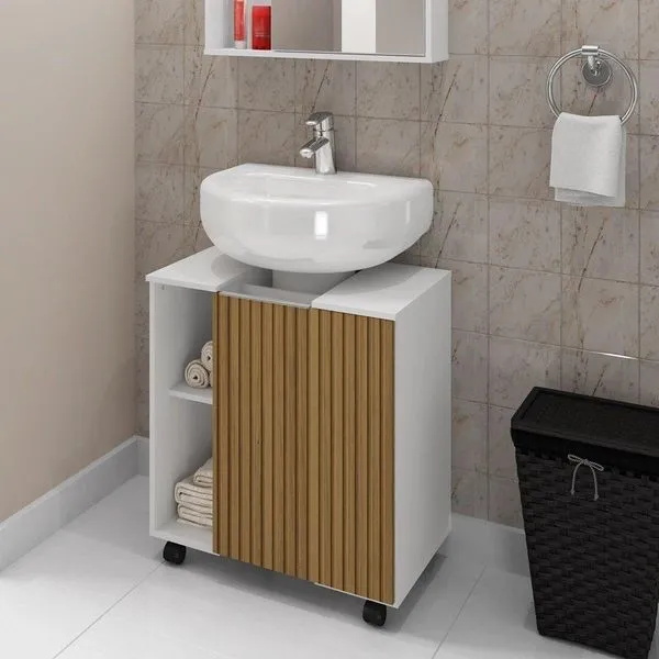 Gabinete Para Banheiro Pequin Bechara 2075554 Banheiro Branco-ripado - Ofertamo
