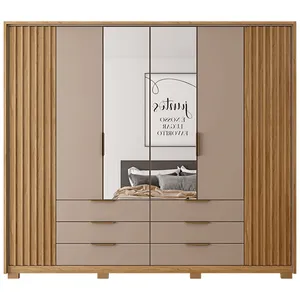Guarda-Roupa Casal Maximus em MDP/MDF 6 Portas 6 Gavetas com Pés com Espelho Buriti / Fendi