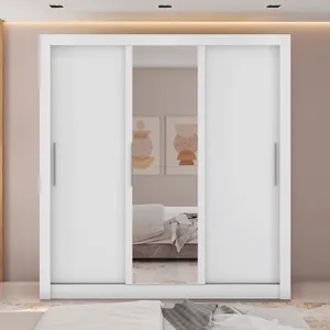 Guarda-Roupa Casal Santiago em MDP 3 Portas 2 Gavetas com Pés com Espelho Branco