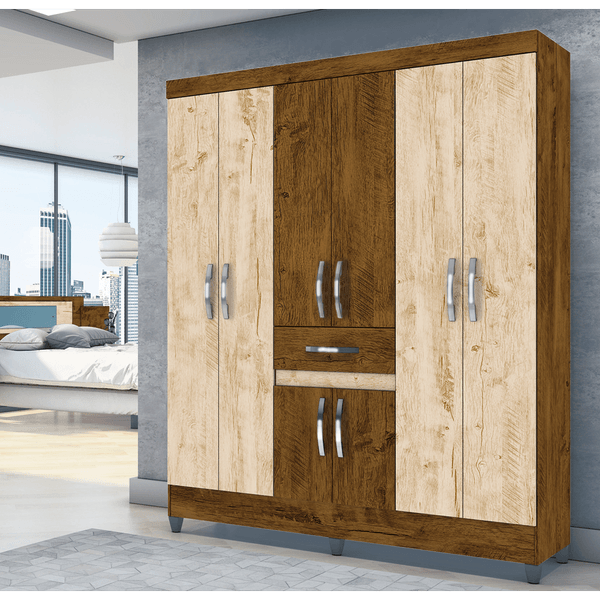 Guarda-roupa em MDP, com 8 Portas e 1 Gaveta - Moval Portugal Castanho Wood / Avelã Wood