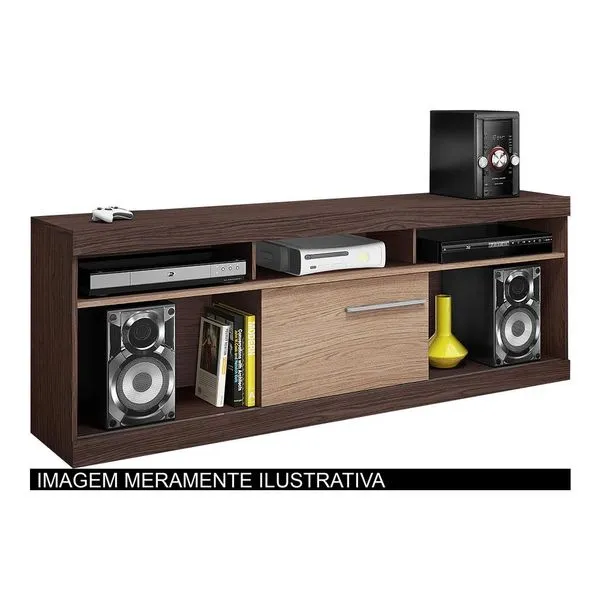 Rack com Porta Deslizante - Dj Móveis Havana Carvalho / Nogueira Tx / Grigio