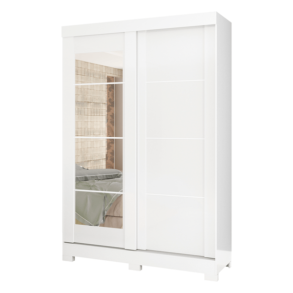 Guarda-Roupa Solteiro Atualle Turim em MDP 2 Portas 2 Gavetas com Pés com Espelho Branco