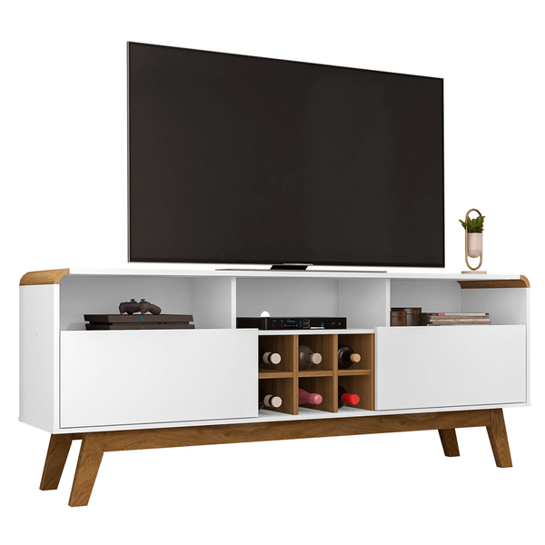 Rack para TV 65'', MDP, 1 Prateleira, 2 Portas - Larimar Retro Branco / Cinamomo