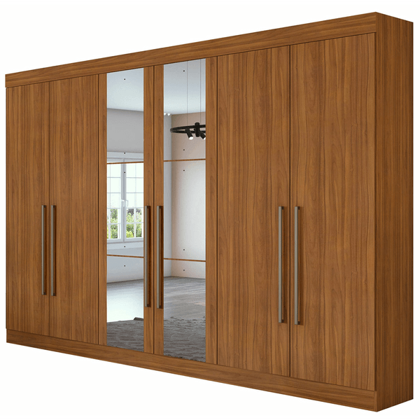Guarda-roupa em MDF, Com Espelho, 6 Portas, 4 Gavetas - Castellaro Rovere Naturale